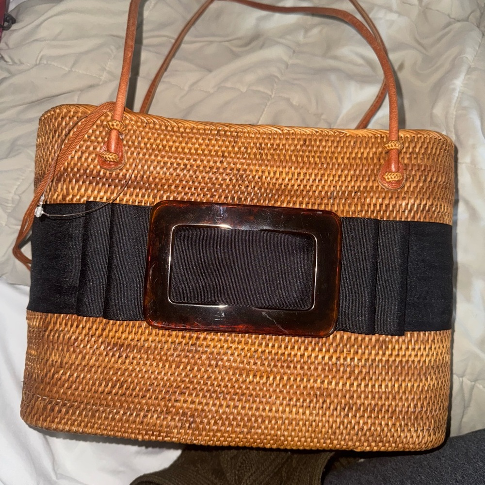 Bosom bag Elegant Tan and Black Woven Tote Bag
